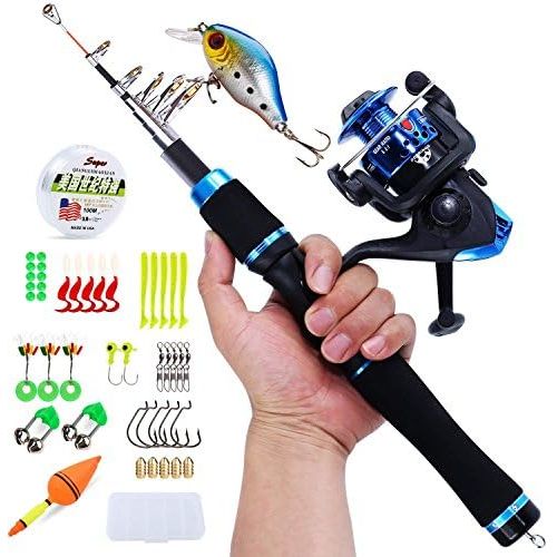  [아마존베스트]Sougayilang, Kids Fishing Reel Telescopic Fishing Rod for Travel Freshwater Bass Trout