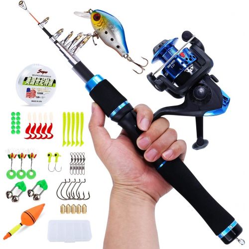  [아마존베스트]Sougayilang, Kids Fishing Reel Telescopic Fishing Rod for Travel Freshwater Bass Trout