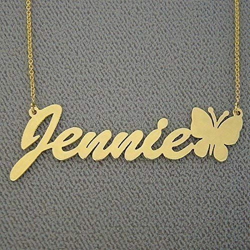  Soul Jewelry Inc 10k Gold Name Necklace Script Font Personalized Butterfly Nameplate Jewelry