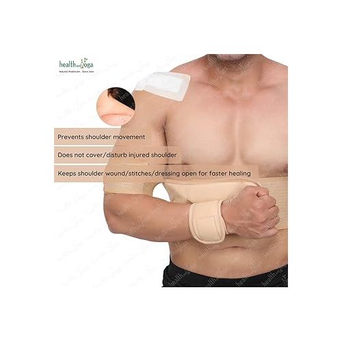  HealthAndYoga™ GuardNHeal Arm and Shoulder Immobilization Brace - Left or Right - Adjustable Support and Fully Detachable for Customized Fit - Skin Friendly - Unisex (40