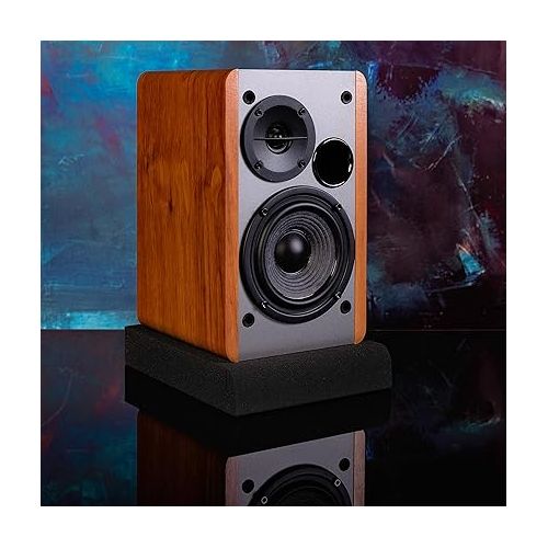  Sound Addicted - Studio Monitor Isolation Pads for 3-4.5 inches Small Speakers, Pair of 2 High Density Dampening Acoustic Stands Foam which Fits Most Bookshelf’s and Desktops | SMPad 4