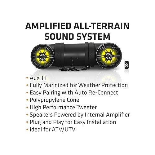  Sound Storm Laboratories BTB6L ATV UTV Sound System - 6.5 Inch Speakers, 1 Inch Tweeters, Full Range, IPX5 Weatherproof, Bluetooth, Built-in Amplifier, Multicolor Illumination, Golf Cart Compatible