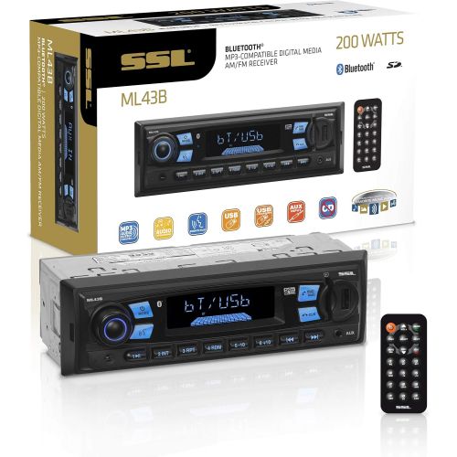  Sound Storm Laboratories ML43B Multimedia Car Stereo - Single Din, MP3 Player, No CD/DVD, Bluetooth Audio and Hands-Free Calling, USB, SD, AUX in, AM/FM Radio, Wireless Remote