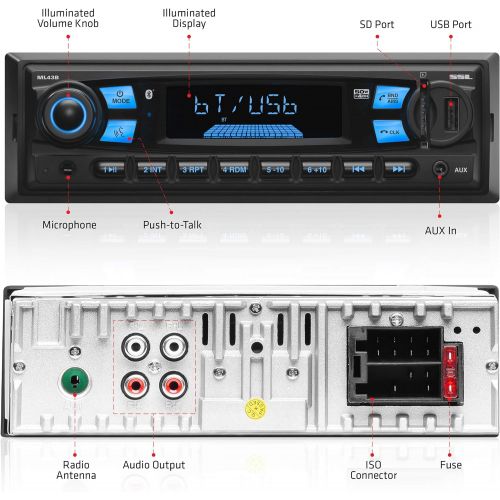  Sound Storm Laboratories ML43B Multimedia Car Stereo - Single Din, MP3 Player, No CD/DVD, Bluetooth Audio and Hands-Free Calling, USB, SD, AUX in, AM/FM Radio, Wireless Remote