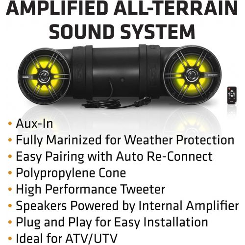  Sound Storm Laboratories BTB6L ATV UTV Weatherproof Sound System - 6.5 Inch Speakers, 1 Inch Tweeters, Amplified, Bluetooth, Aux-In, Multi Color Illumination, Easy Installation for