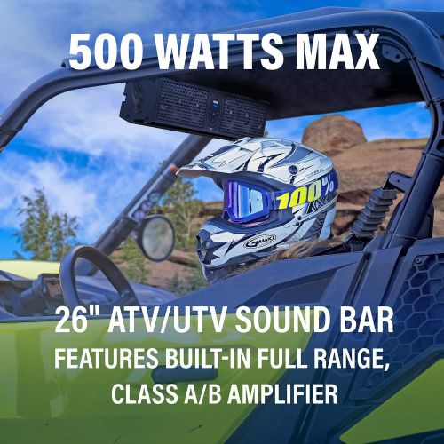  Sound Storm Laboratories SB26 UTV Sound Bar System - 26 Inch Wide, Weatherproof IPX5 Rated, Bluetooth, Amplified, 4 Inch Speakers, 1 Inch Horn Loaded Tweeters, Easy Installation fo