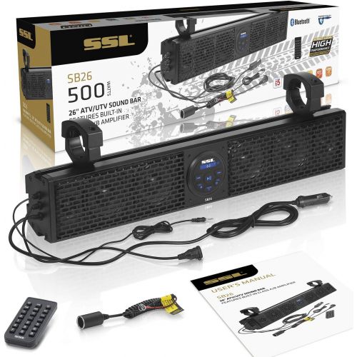  Sound Storm Laboratories SB26 UTV Sound Bar System - 26 Inch Wide, Weatherproof IPX5 Rated, Bluetooth, Amplified, 4 Inch Speakers, 1 Inch Horn Loaded Tweeters, Easy Installation fo