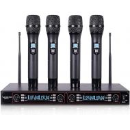 Sound Town 200-Channel Rack Mountable Professional Adjustable UHF Wireless Microphone System with Metal Receiver and 4 Handheld Mics (NESO-U4HH)