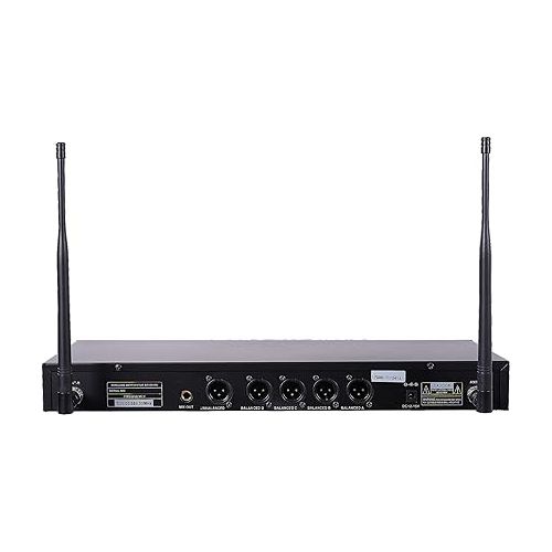  Sound Town 200-Channel Rack Mountable Professional Adjustable UHF Wireless Microphone System with Metal Receiver, 4 Lavalier Mics, 4 Bodypack Transmitters (NESO-U4LL)