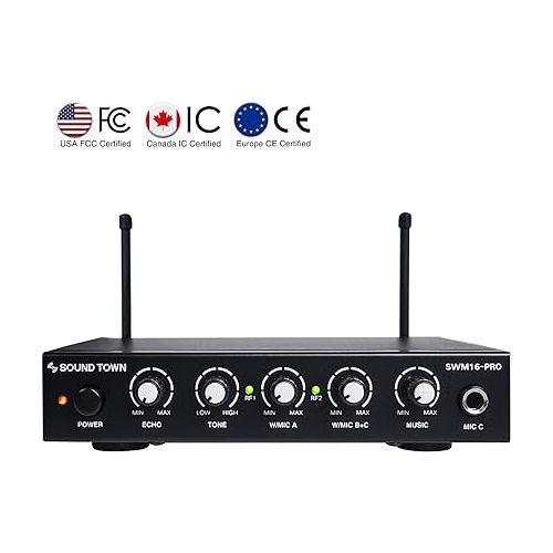  Sound Town 16 Channels Wireless Microphone Karaoke Mixer System with Optical (Toslink), AUX and 2 Handheld Microphones - Supports Smart TV, Home Theater, Sound Bar (SWM16-PRO)