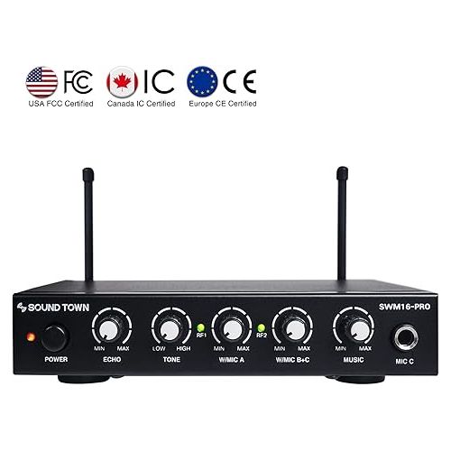  Sound Town 16 Channels Wireless Microphone Karaoke Mixer System with Optical (Toslink), AUX and 2 Handheld Microphones - Supports Smart TV, Home Theater, Sound Bar (SWM16-PRO)