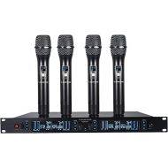 Sound Town 200 Channels Adjustable UHF Wireless Microphone System with Metal Receiver, 4 Handheld Mics and Auto Scan, for Church, School, Outdoor Wedding, Meeting, Party and Karaoke (NESO-SU4HH)