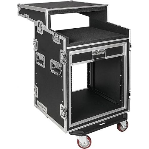  Sound Town Shock Mount 12U ATA Rack Case with 20” Rackable Depth, 11U Slant Mixer Top and Casters, 12-Space Size - Pro Tour Grade (STMR-SP12UW)