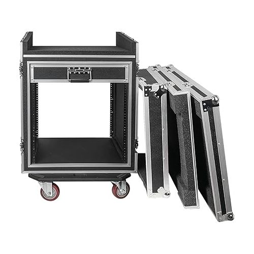  Sound Town Shock Mount 12U ATA Rack Case with 20” Rackable Depth, 11U Slant Mixer Top and Casters, 12-Space Size - Pro Tour Grade (STMR-SP12UW)