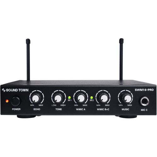  Sound Town 16 Channels Wireless Microphone Karaoke Mixer System with Optical (Toslink), AUX and 2 Handheld Microphones - Supports Smart TV, Home Theater, Sound Bar (SWM16-PRO)