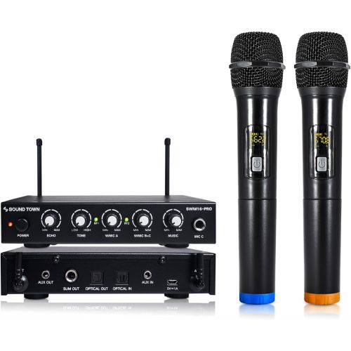  Sound Town 16 Channels Wireless Microphone Karaoke Mixer System with Optical (Toslink), AUX and 2 Handheld Microphones - Supports Smart TV, Home Theater, Sound Bar (SWM16-PRO)