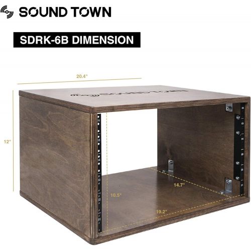  Sound Town 6U Studio Rack with Birch Plywood, for Recording Room, PA/DJ Pro Audio, Home Audio, Weathered Gray (SDRK-6B)