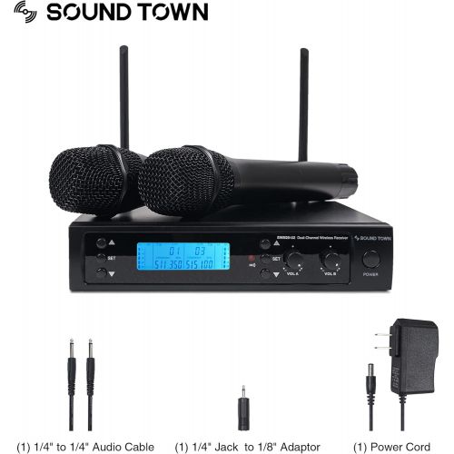  Sound Town 200-Channel Professional UHF Wireless Microphone System with 2 Handheld Microphones, for Church, Business Meeting, Outdoor Wedding and Karaoke