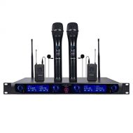 Sound Town 4 Channels Professional UHF Wireless Microphone System with Rack Mountable Metal Receiver, 2 Handheld Mics, 2 Lavalier Mics and 2 Bodypack Transmitters, for Church, Scho