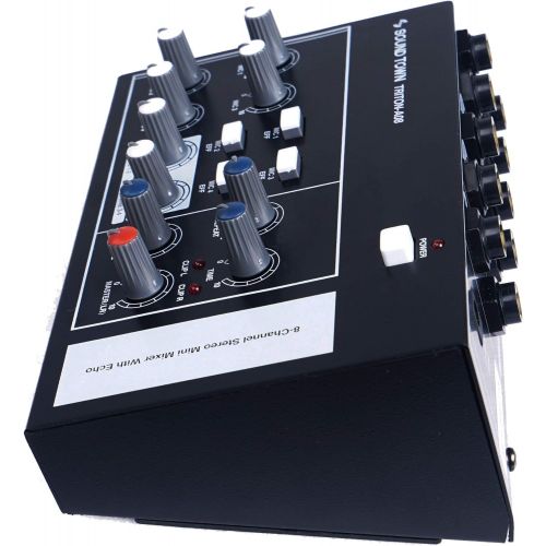  Sound Town 8-Channel Stereo Microphone Mixer with 1/4” Inputs and Outputs, Echo Effect, Delay Time and Depth Controls (TRITON-A08)