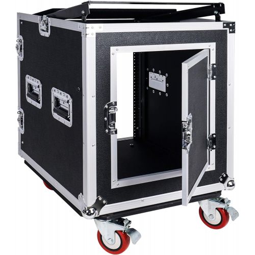  Sound Town 12U PA DJ Rack/Road ATA Case with 12U Slant Mixer Top, 22’’ Rackable Depth and Casters, 12 Space Size (STMR-S12UW)