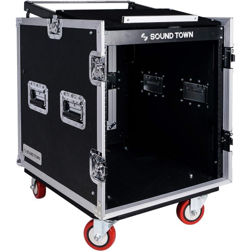  Sound Town 12U PA DJ Rack/Road ATA Case with 12U Slant Mixer Top, 22’’ Rackable Depth and Casters, 12 Space Size (STMR-S12UW)