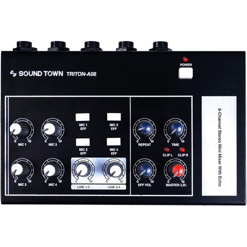  [아마존베스트]Sound Town 8-Channel Stereo Microphone Mixer with 1/4” Inputs and Outputs, Echo Effect, Delay Time and Depth Controls (TRITON-A08)