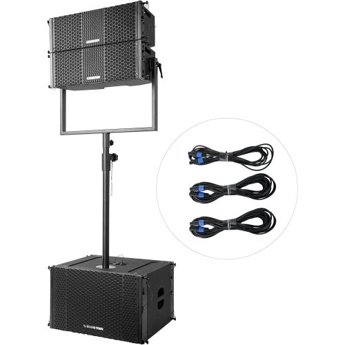  Sound Town ZETHUS Series Line Array System with Pair of Compact 2X8” Line Array Speakers, One 2X12” Subwoofer, Mounting Pole and Audio Cables (ZETHUS-208-212S-SS)