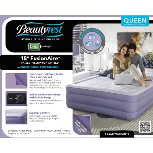 시몬스 SoundAsleep Simmons Beautyrest Fusion Aire Inflatable Air Mattress: Raised-Profile Air Bed with Internal Pump, Queen