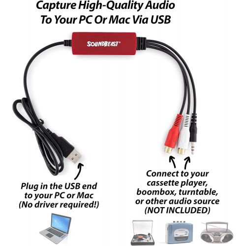  SoundBeast Cassette & Vinyl to MP3 Kit - USB Device, Software, Instructions, & Tech Support - Transfer Your Cassette Tapes & Vinyl Records to Digital MP3