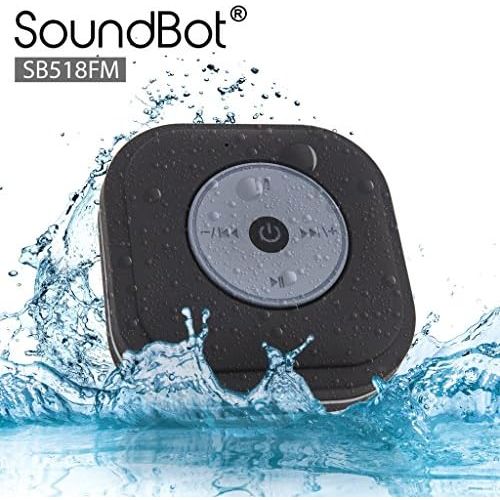  SoundBot SB518FM FM RADIO Water Resistant Bluetooth Wireless Shower Speaker Hands-Free Portable Speakerphone w/ Smart One Touch Auto-Scan, 6Hrs Music Streaming, Built-in Mic, Detac