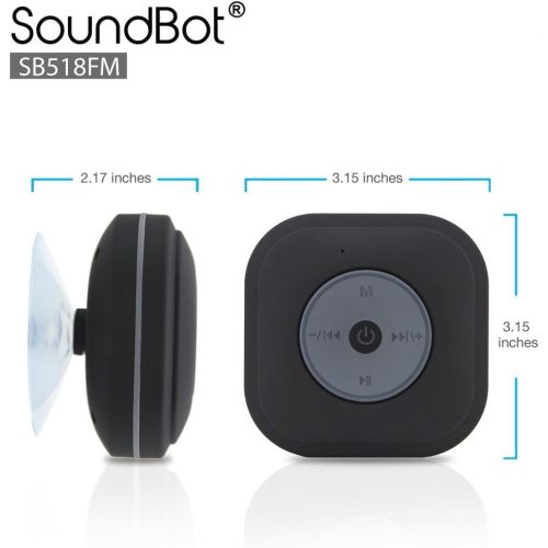  SoundBot SB518FM FM RADIO Water Resistant Bluetooth Wireless Shower Speaker Hands-Free Portable Speakerphone w/ Smart One Touch Auto-Scan, 6Hrs Music Streaming, Built-in Mic, Detac