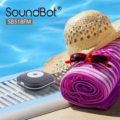  SoundBot SB518FM FM RADIO Water Resistant Bluetooth Wireless Shower Speaker Hands-Free Portable Speakerphone w/ Smart One Touch Auto-Scan, 6Hrs Music Streaming, Built-in Mic, Detac