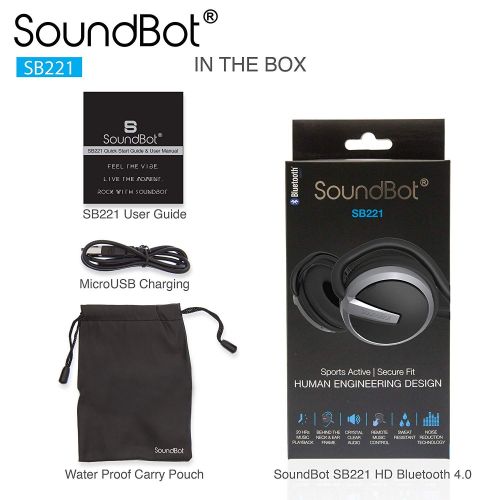  SoundBot¨ SB221 HD Wireless Bluetooth 4.0 Headset Sports-Active Headphone for 20Hrs Music Streaming & 25Hrs HandsFree Calling w/Sweat Resistant Ergonomic Secure-Fit Design & Voice