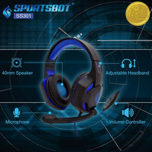  Soundbot SportsBot SS301 Blue LED Gaming Over-Ear Headset Headphone, Keyboard & Mouse Combo Set w/ 40mm Speaker Driver, High-Quality Microphone, Multimedia Keys & Window Key Lock, 4 DPI Lev