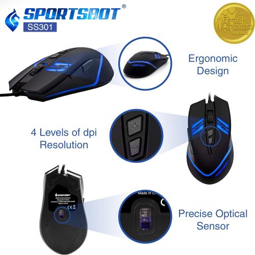  Soundbot SportsBot SS301 Blue LED Gaming Over-Ear Headset Headphone, Keyboard & Mouse Combo Set w/ 40mm Speaker Driver, High-Quality Microphone, Multimedia Keys & Window Key Lock, 4 DPI Lev