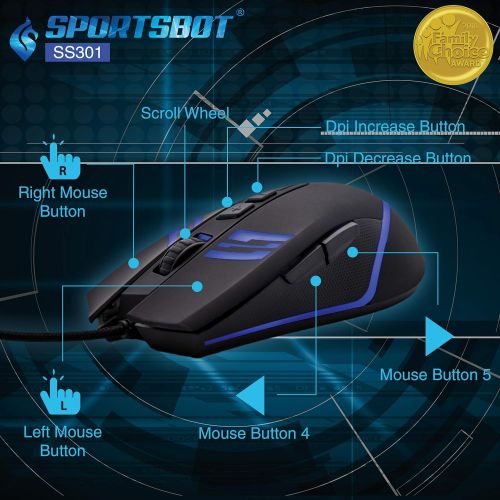 Soundbot SportsBot SS301 Blue LED Gaming Over-Ear Headset Headphone, Keyboard & Mouse Combo Set w/ 40mm Speaker Driver, High-Quality Microphone, Multimedia Keys & Window Key Lock, 4 DPI Lev
