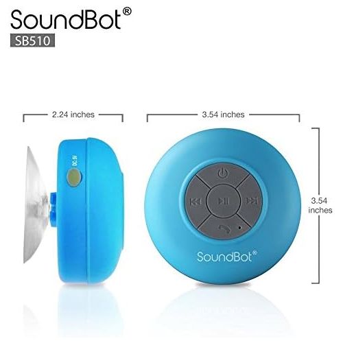  [아마존베스트]SoundBot SB510 HD Water Resistant Bluetooth 3.0 Shower Speaker, Handsfree Portable Speakerphone with Built-in Mic, 6hrs of playtime, Control Buttons and Dedicated Suction Cup (Blue