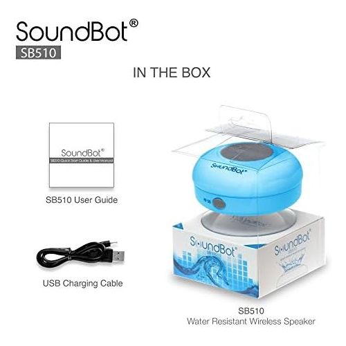  [아마존베스트]SoundBot SB510 HD Water Resistant Bluetooth 3.0 Shower Speaker, Handsfree Portable Speakerphone with Built-in Mic, 6hrs of playtime, Control Buttons and Dedicated Suction Cup (Blue