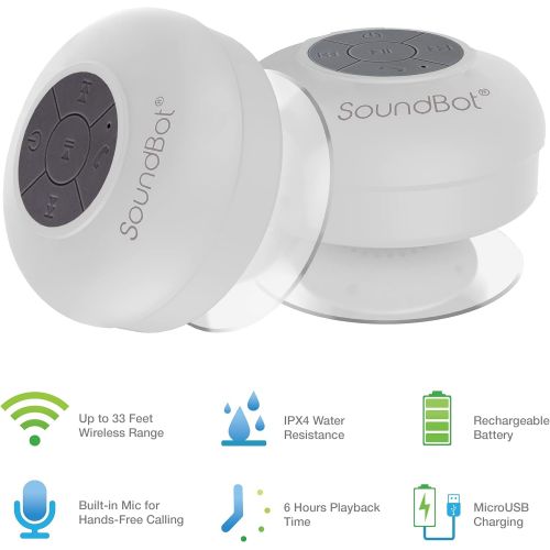  [아마존베스트]SoundBot SB510 HD Water Resistant Bluetooth 3.0 Shower Speaker, Handsfree Portable Speakerphone with Built-in Mic, 6hrs of Playtime, Control Buttons and Dedicated Suction Cup for S