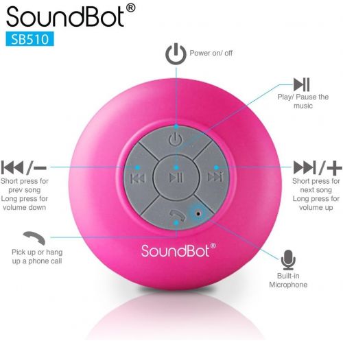  [아마존베스트]SoundBot SB510 HD Water Proof Bluetooth 3.0 Speaker, Mini Water Resistant Wireless Shower Speaker, Handsfree Portable Speakerphone with Built-in Mic