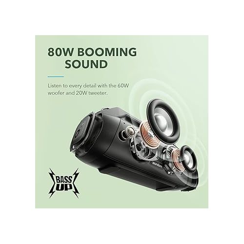  Soundcore Motion Boom Plus IP67 Portable Speaker, 80W Stereo Sound, Custom EQ & BassUp, Built-in Power Bank, Waterproof Bluetooth Speaker for Camping, Beach, and Backyard