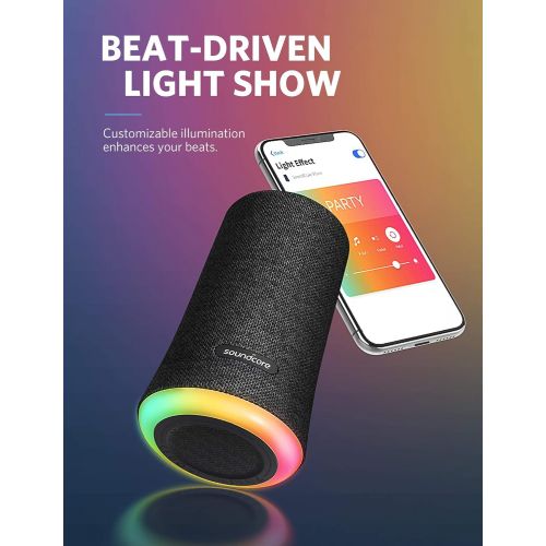  [아마존베스트]Portable Bluetooth Speaker, Soundcore Flare Wireless Speaker by Anker, Waterproof Party Speaker with 360° Sound, Enhanced Bass & Ambient LED Light, IP67 Waterproof and 12-Hour Batt