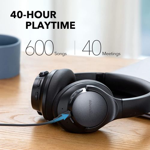  Soundcore by Anker Life Q20+ Active Noise Cancelling Headphones, 40H Playtime, Hi-Res Audio, Soundcore App, Connect to 2 Devices, Memory Foam Earcups, Bluetooth Headphones for Trav