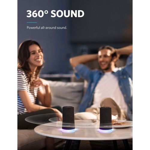앤커 Soundcore Flare Portable Bluetooth 360° Speaker by Anker, with All-Round Sound, Wireless Stereo Pairing, Enhanced Bass & Ambient LED Light, and IPX7 Waterproof Rating -2-Pack, Blac