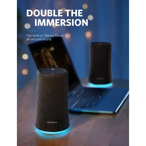 앤커 Soundcore Flare Portable Bluetooth 360° Speaker by Anker, with All-Round Sound, Wireless Stereo Pairing, Enhanced Bass & Ambient LED Light, and IPX7 Waterproof Rating -2-Pack, Blac