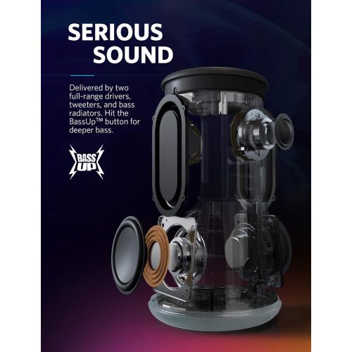 앤커 Soundcore Flare+ Portable 360° Bluetooth Speaker by Anker, Huge 360° Sound, IPX7 Waterproof, Bigger Bass, Ambient LED Light, 20-Hour Playtime, 4 Drivers with 2 Passive Radiators, S