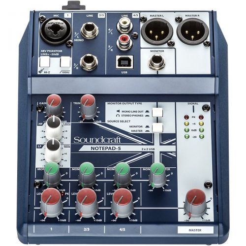  Soundcraft},description:The Notepad-5 mixer makes it easy to get legendary Soundcraft sound for your music, podcasts or videos. The Notepad-5 combines professional-grade analog com