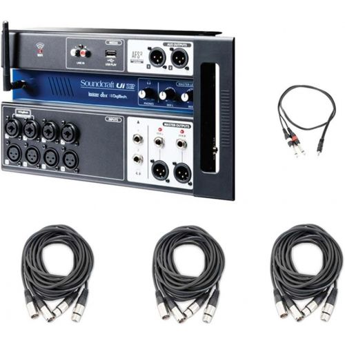  Soundcraft Ui12 12-Input Remote-Controlled Digital Mixer with 3 AxcessAbles XLR-XLR20-2 Audio Cables and AxcessAbles TRS18-D14TS109 Audio Cable