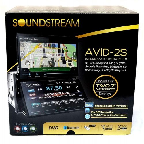  Soundstream AVID-2S Same as VRN-DD7HB Multimedia System Two Dual 7 Displays Double DIN Bluetooth car GPS NavigationDVDCDAMFM USBSD Stereo Receiver Glass wSmartSense Touchscre